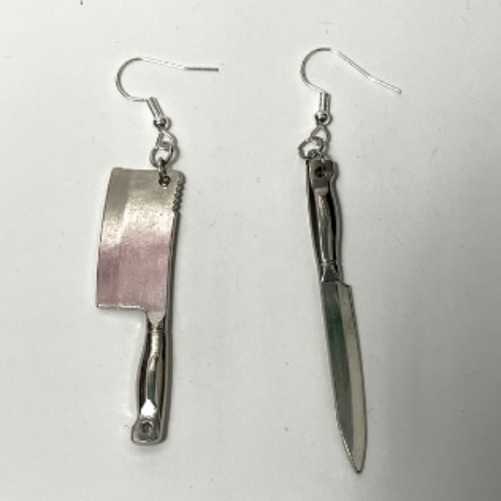 Knife earrings custom made silver tome Goth, Punk, fun.